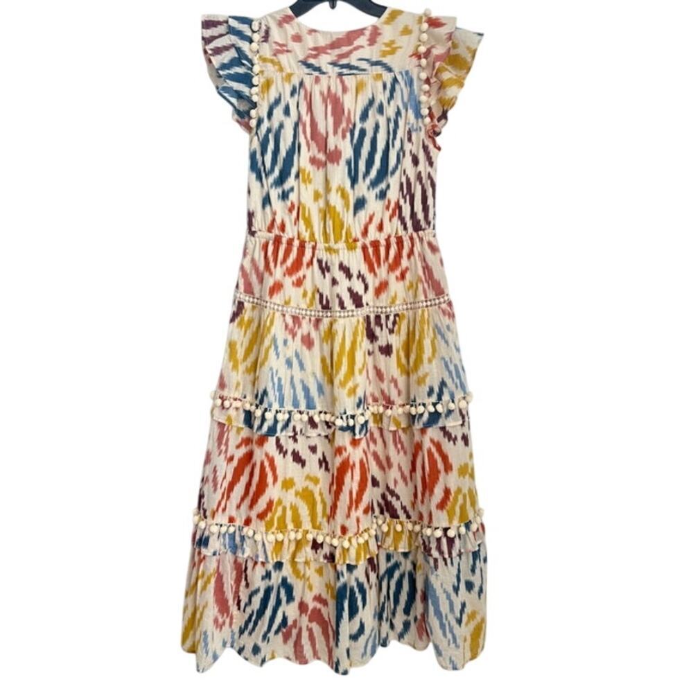 J. Crew Point Sur Pom Pom Boho Print Cotton Midi Dress Size 4 - Picture 3 of 7